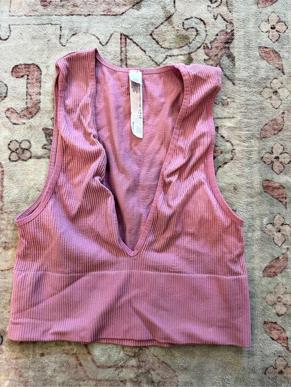 Free People Happiness Runs Crop Ribbed Pink Tank Top xs